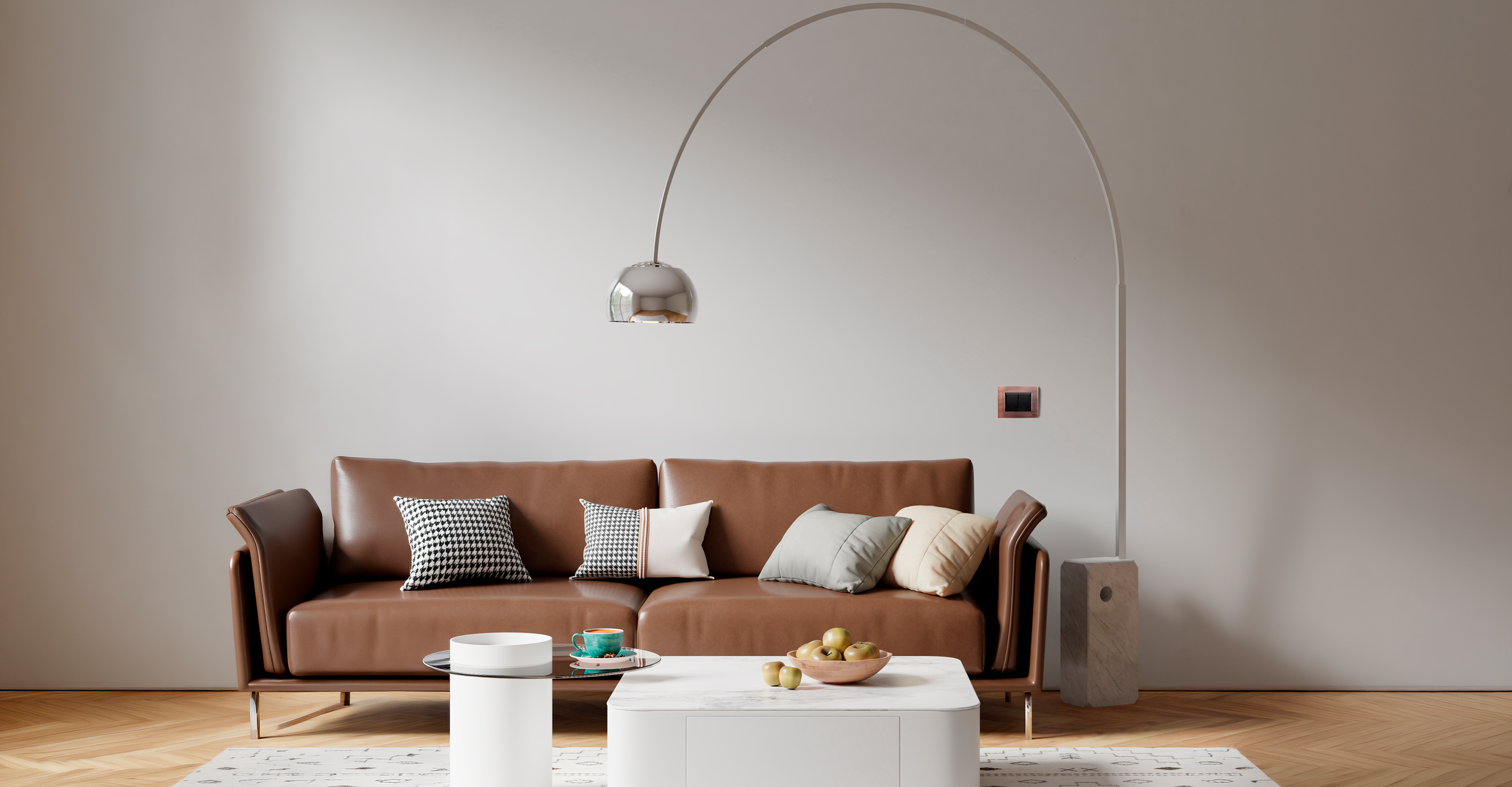 Full interior living area with sofa and white coffee table